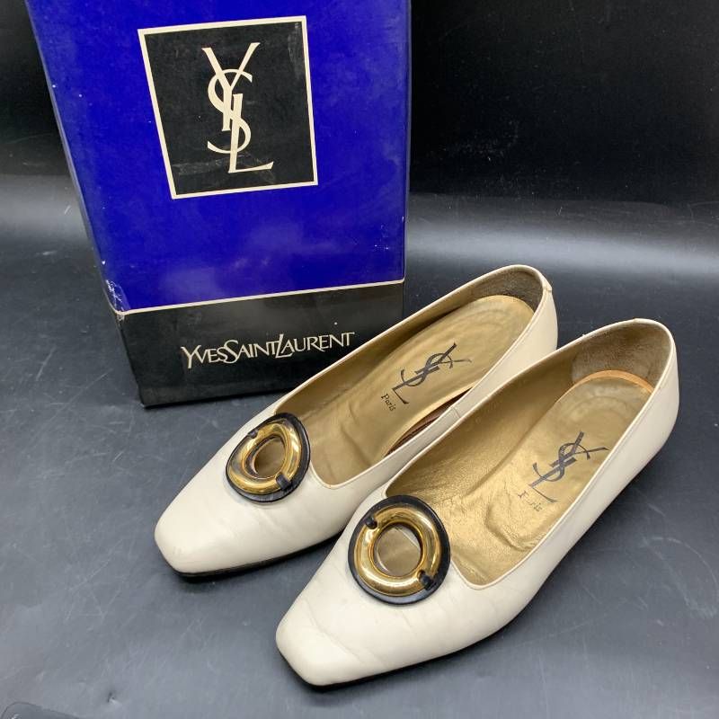 T433　Yves Saint Laurent イヴサンローラン レザー ヒール パンプス 表記サイズ 36　約23.0cm 靴 シューズ ホワイト系