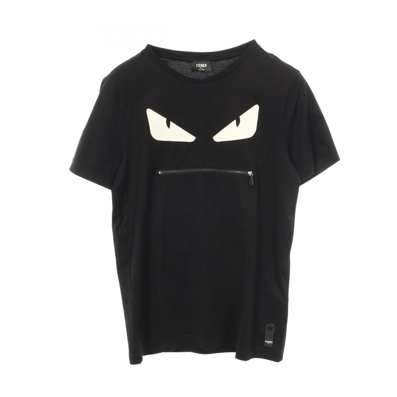 フェンディ FENDI 半袖Tシャツ モンスター ジップ ブラック コットン Tシャツ メンズ Used A