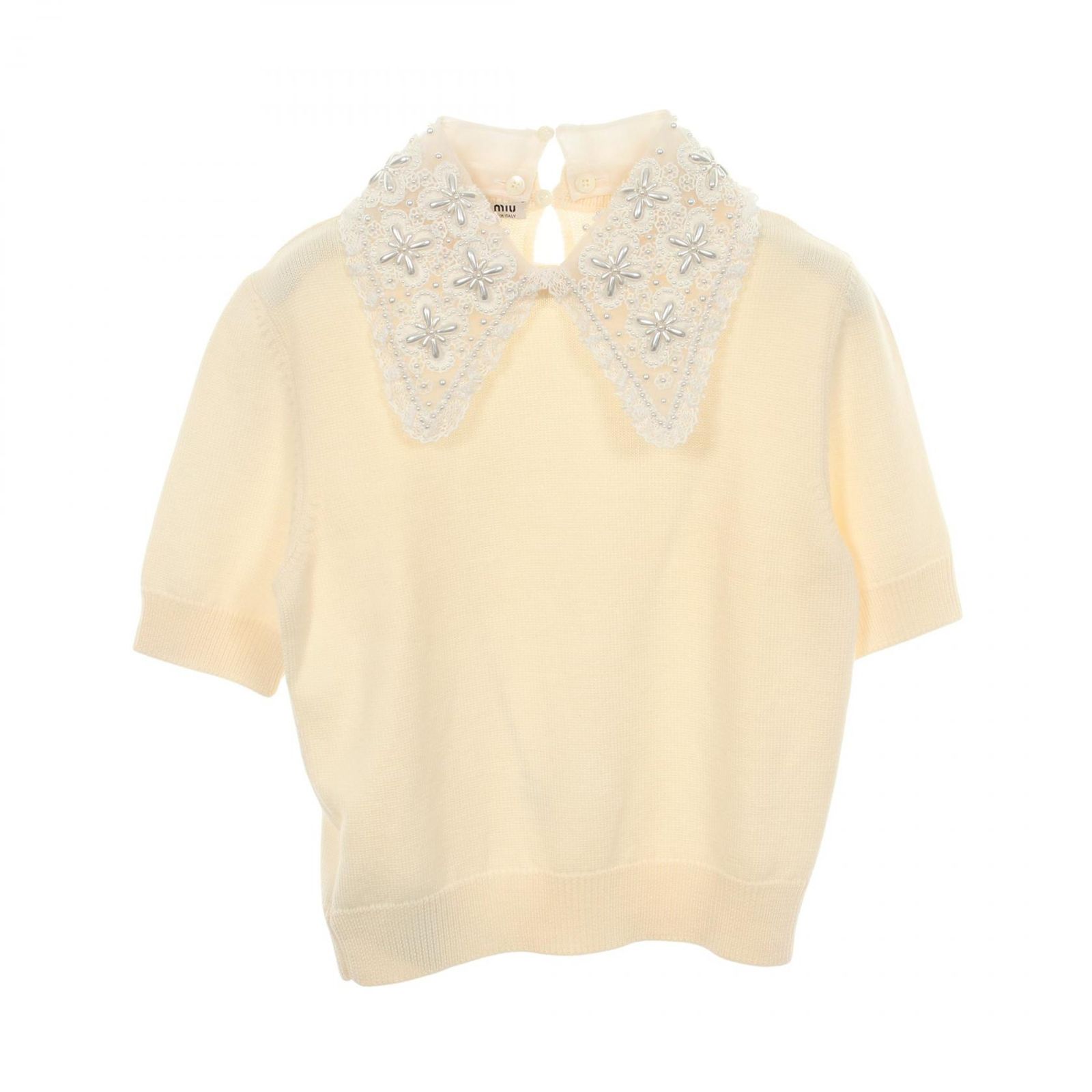 ミュウ ミュウ Miu Miu ニット ビジュー 半袖 ウール ニット レディース Used A