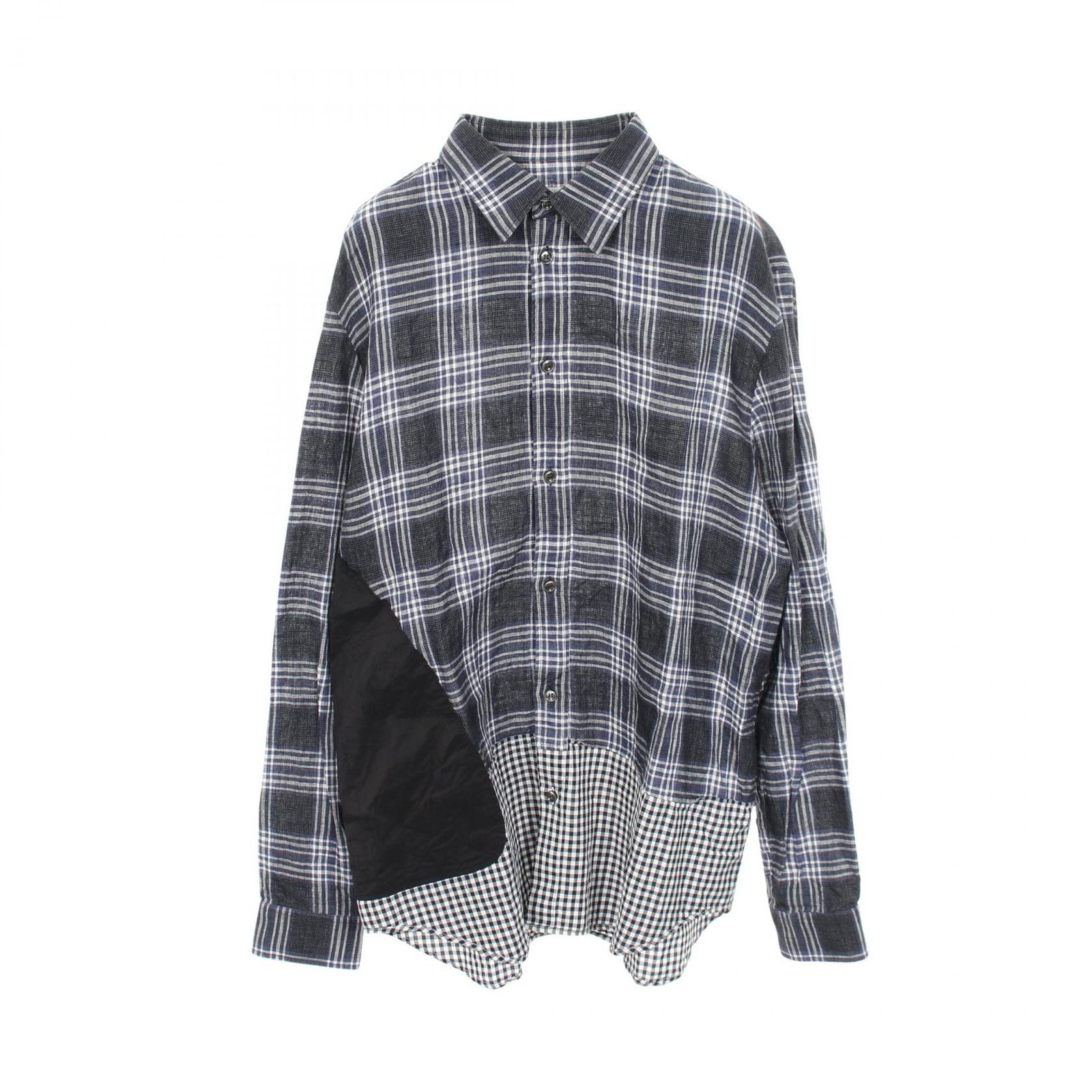 メゾンマルジェラ10 Maison Margiela 10 パッチワーク 切替 チェック長袖 グレー ファブリック コットン シャツ メンズ Used A
