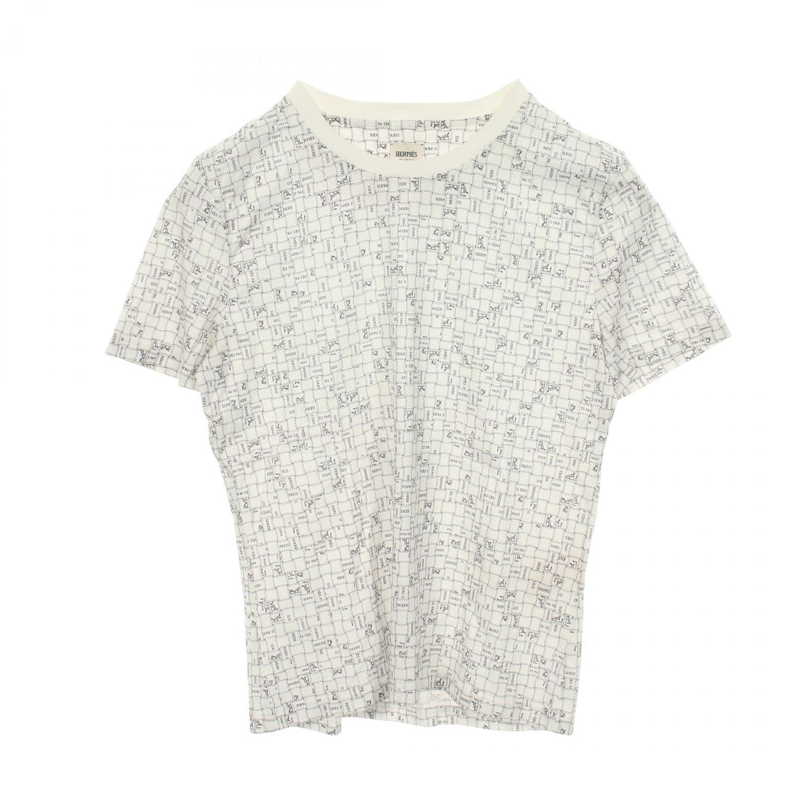エルメス HERMES 半袖Tシャツ BOLDUC AU CARRE ボルデュック チェック ホワイト コットン Tシャツ レディース Used A