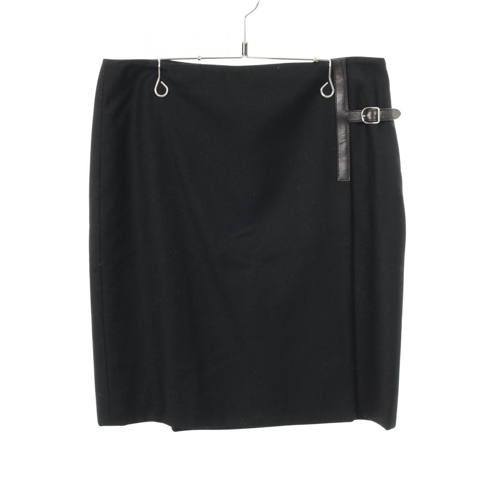 エルメス HERMES スカート Hレザー 07-7306 ウール ラップスカート レディース Used B