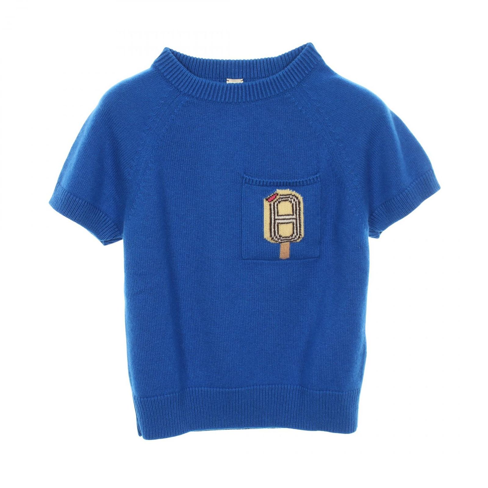 エルメス HERMES ニット FUNNY ICE CREAM 半袖 ブルー カシミヤ ニット半袖 レディース Used A