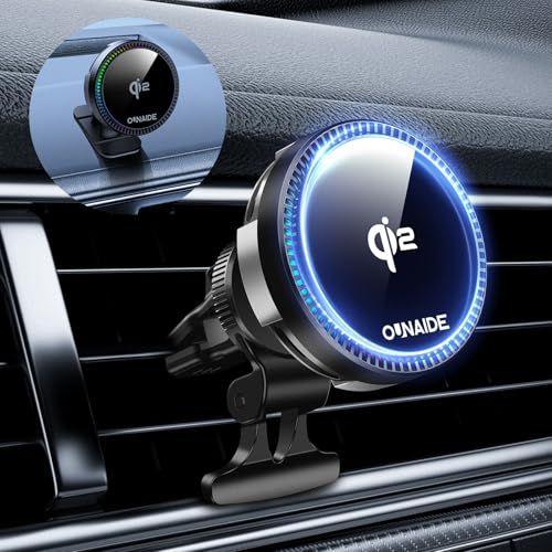 車載ワイヤレス充電器【2025新登場 冷却ファン付き】Qi2 スマホホルダー Mag-Safe充電器 15W充電 車載充電 急速充電 スマホ冷却 マグネット 取付簡単 自由調整 安定性拔群 携帯ホルダー エアコン吹き出し口用 iPhone 1 da81caad