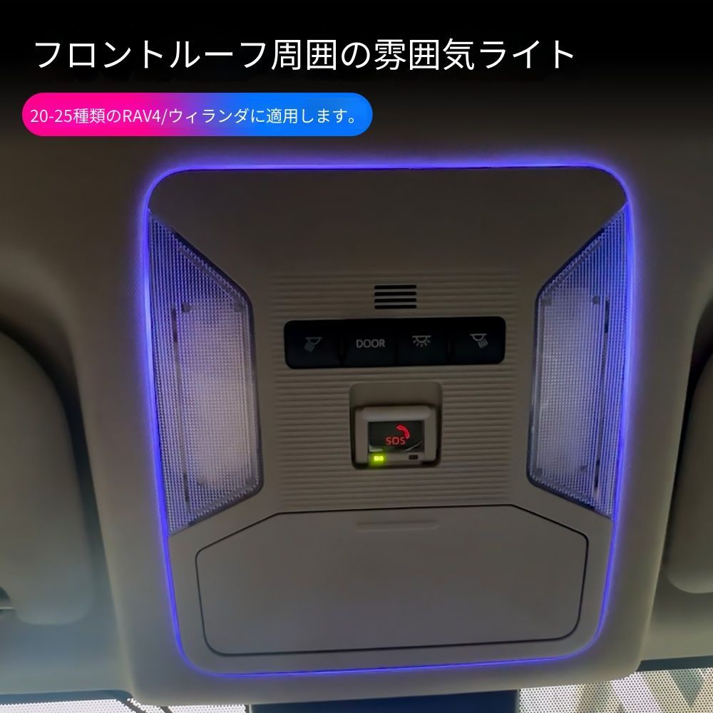 【送料無料】トヨタ RAV4 ハリアー Toyota RAV4 Wildlander 2020-2025 対応 フロントルーフアンビエントライト 読書灯イルミネーション 車内LED雰囲気ライト 対插式取付 七色発光 ホワイト発光 内装アクセサリー