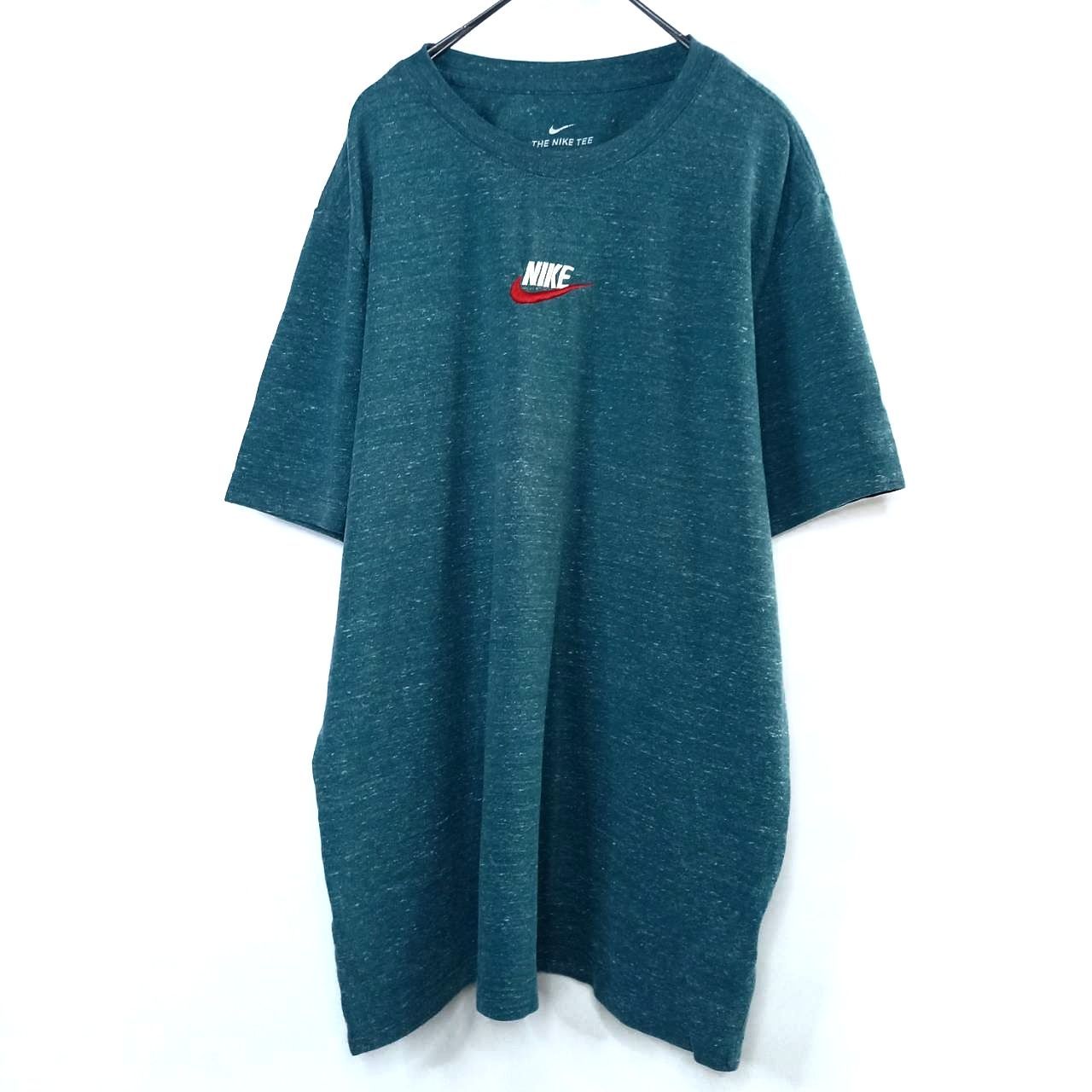 ナイキ　Tシャツ　半袖　ゲームシャツ　刺繍ロゴ　スウォッシュ　霜降り　ブルー　L