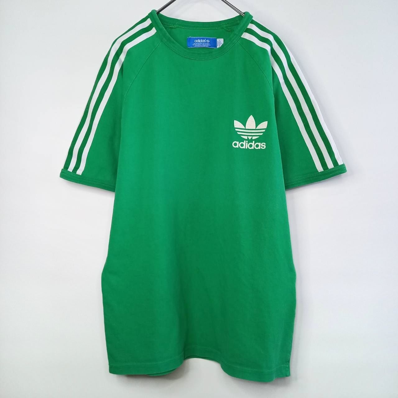 アディダス オリジナルス リンガーTシャツ 半袖 ストライプ ロゴ グリーン S