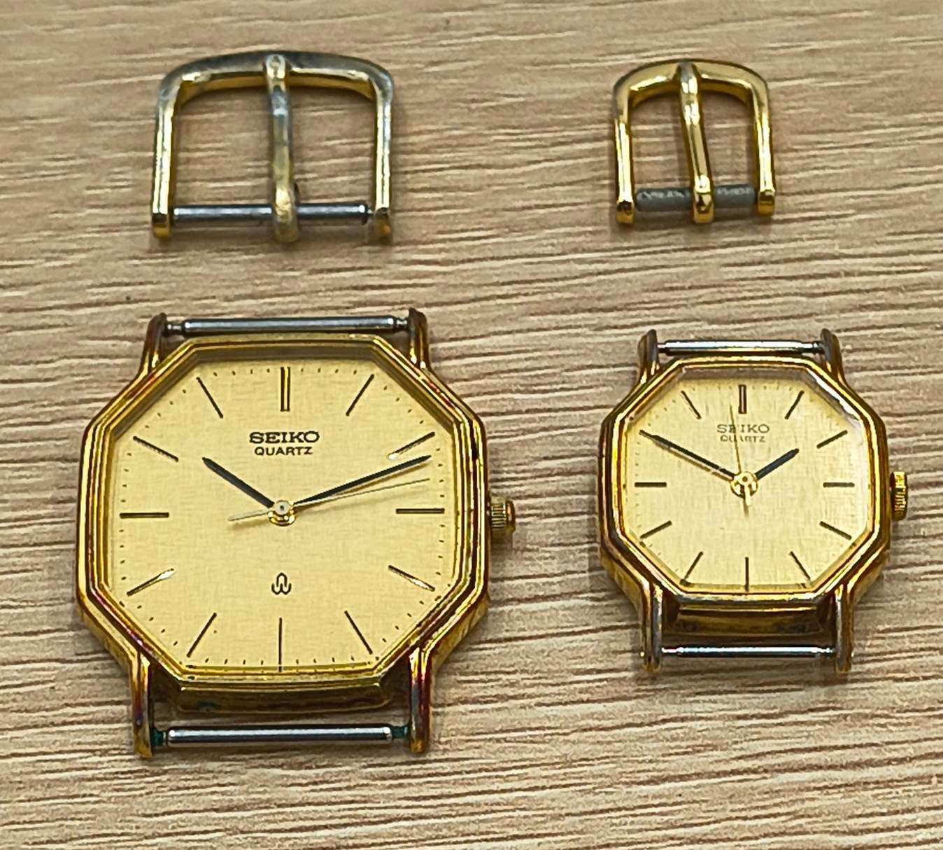 ★【純正尾錠付】SEIKO セイコー ペアウォッチ オクタゴン 不動品 ジャンク 2本