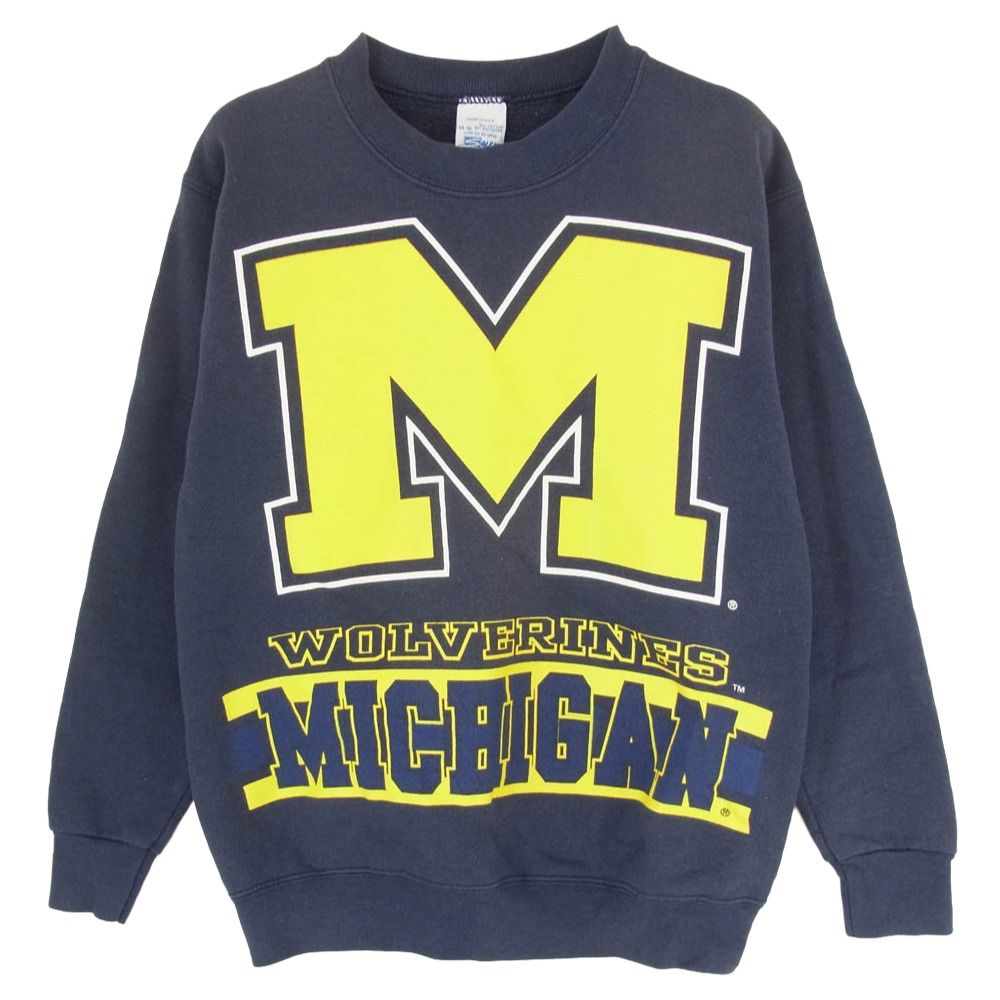 ヴィンテージ VINTAGE 90s USA製 SALEM sportswear MICHIGAN プリント スウェット ネイビー系 14 16【中古】