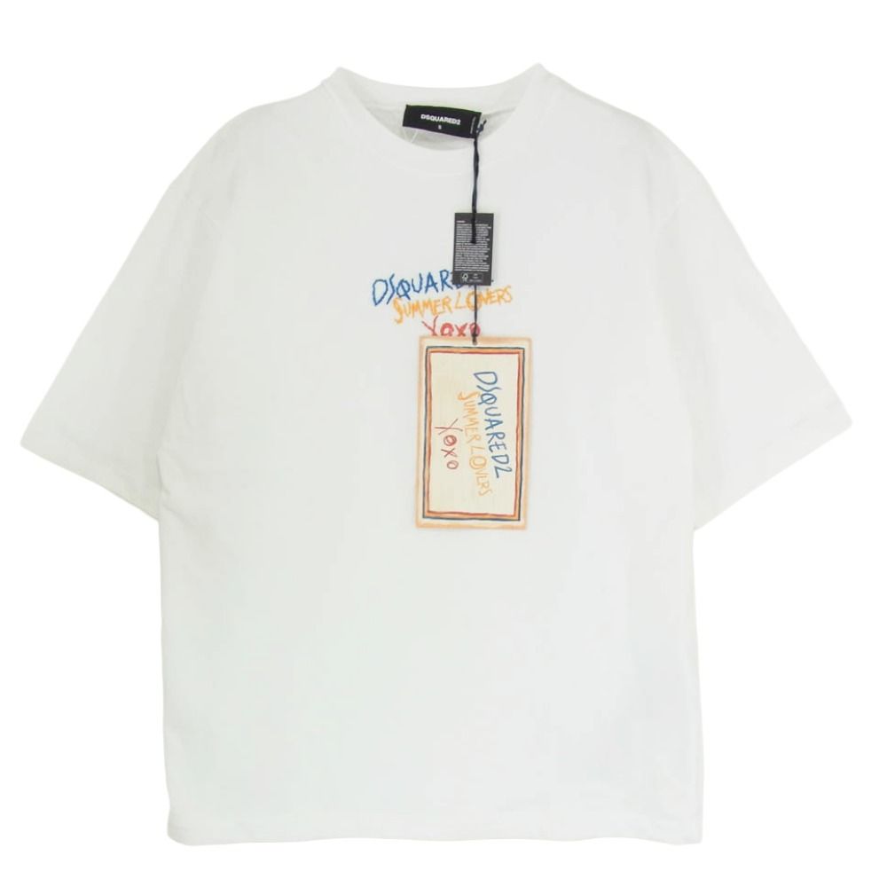 DSQUARED2 ディースクエアード S78GD0097 刺繍 ステッチ ロゴ クルーネック コットン 半袖 Tシャツ ホワイト系 S【極上美品】【中古】