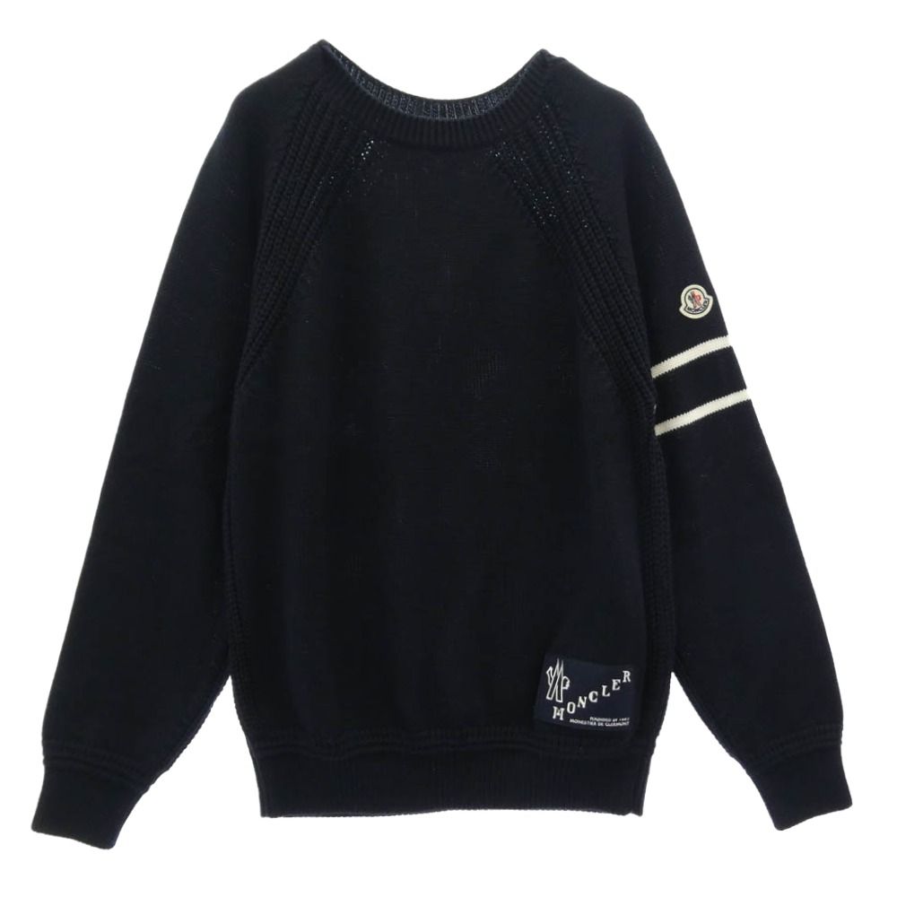 MONCLER モンクレール 23AW I20919C00019 M1121 モンクレールジャパンタグ フェルトワッペン ラグランスリーブ クルーネック ニットセーター ダークネイビー系 L【中古】