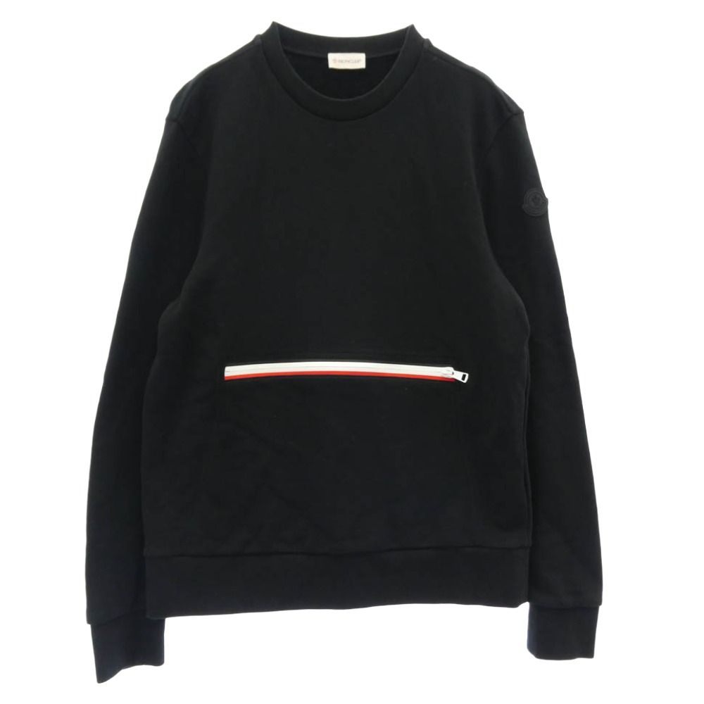 MONCLER モンクレール F10918G72500 V8130 モンクレールジャパンタグ MAGLIA GIROCOLLO ラバーワッペン付 フロントジップポケット スウェット トレーナー ブラック系 L【中古】