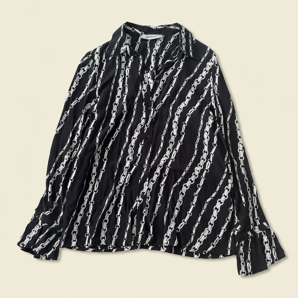 MaxMara MARELLA マレーラ チェーン柄 シルク100 長袖 シャツ ブラウス 42 XLサイズ 美品