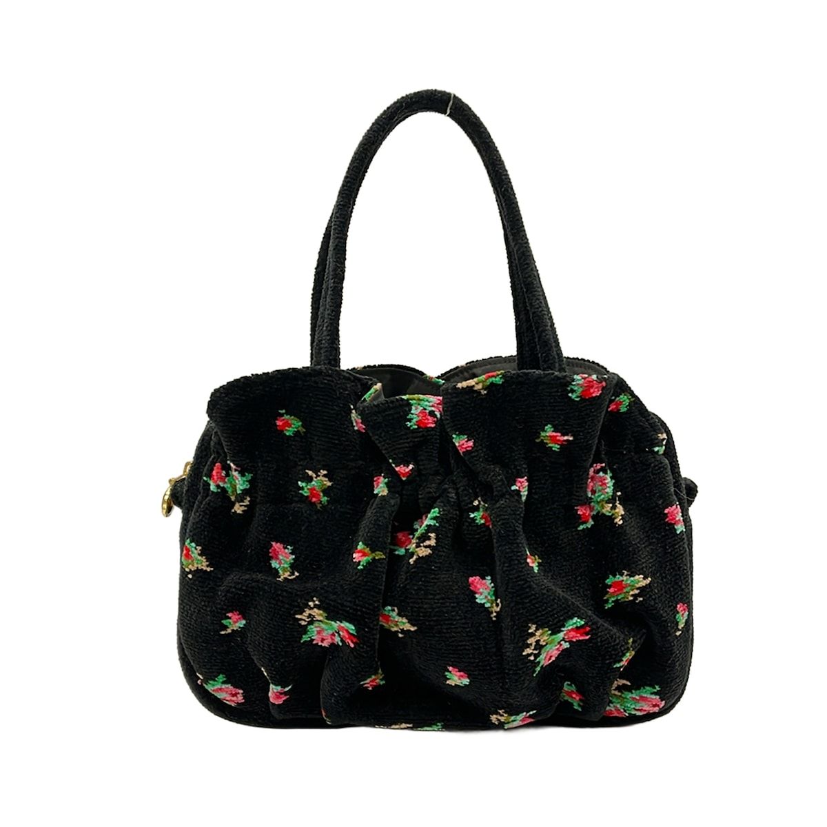 FEILER(フェイラー) ハンドバッグ美品 - LIA-9419S 黒×レッド×マルチ 花柄