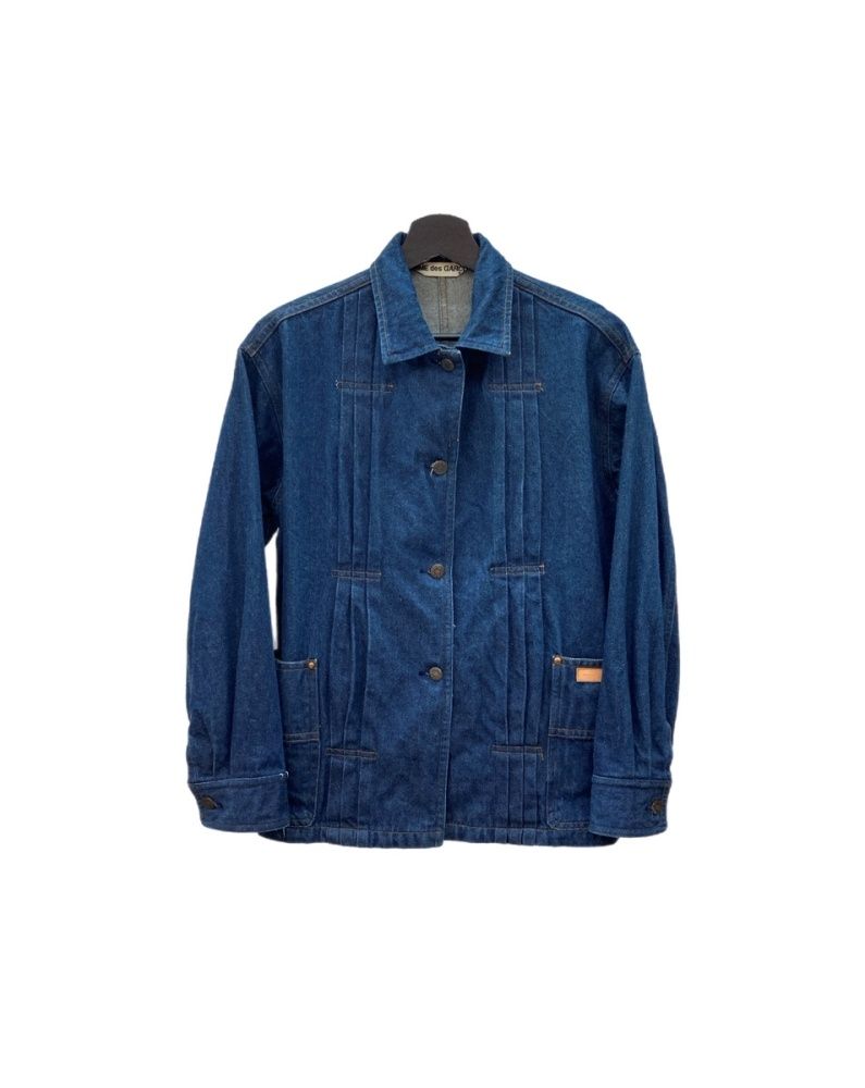 コムデギャルソン COMME des GARCONS 90's 90年代 コットン デニムジャケット Gジャン 革パッチ タック メタルボタン INDIGO インディゴ BLUE 青 ジャケット ロゴ ネイビー 104LT-488