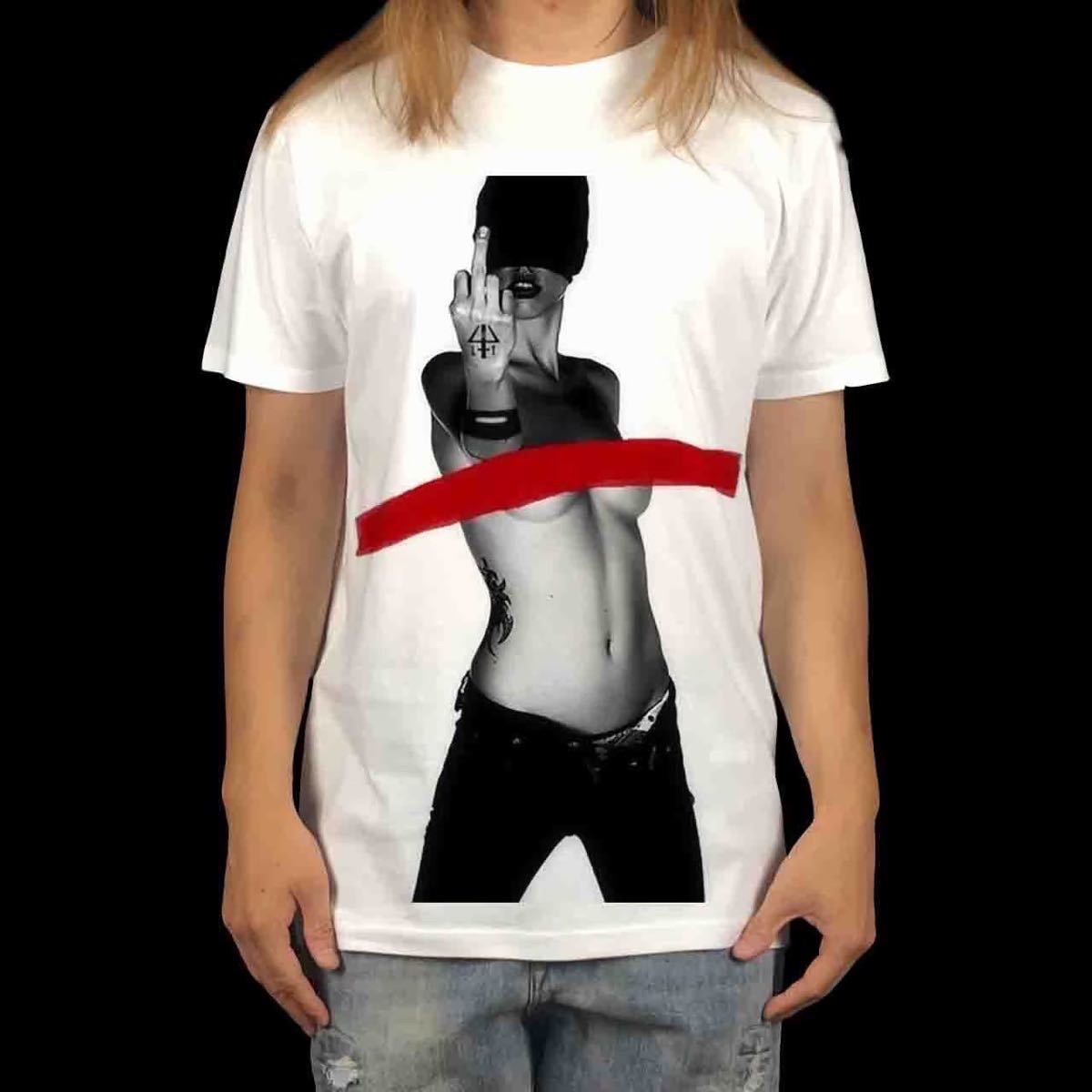 オリジナル Tシャツ ビッグ プリント ファック ユー FUCK YOU セクシー タトゥー TATOO ヌード Tシャツ S M L XL タイト ジャスト 大きい ビッグ オーバーサイズ メンズ レディース ユニセックス ピンククリーム