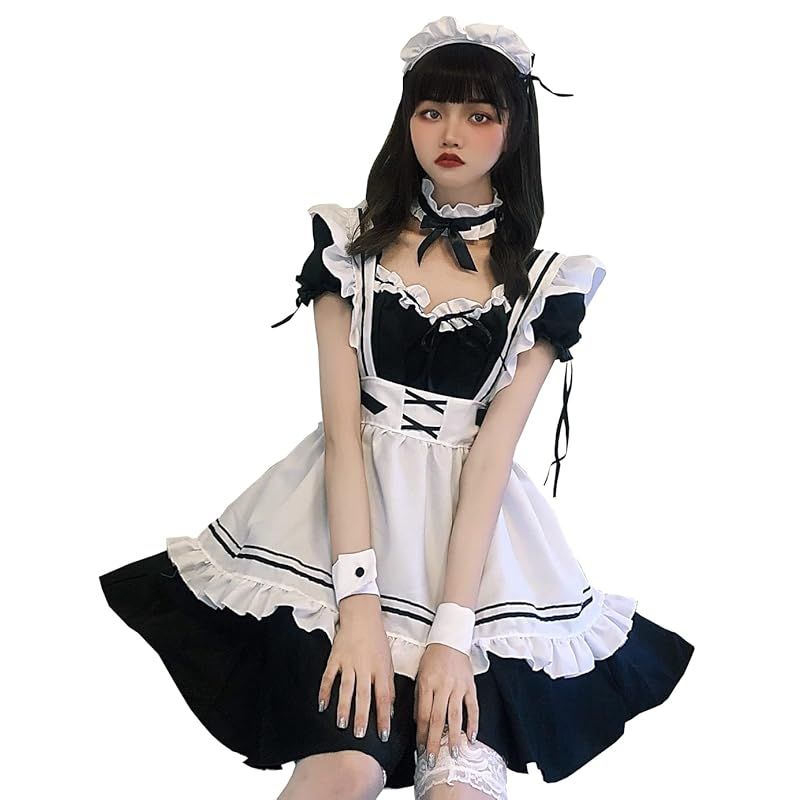 【新品】 [TOKYO GOODS MARKET] 【ぴゅありぼん】 大きいサイズ 定番 メイド服 コスチューム セット (4XL, B/半袖ブラック)