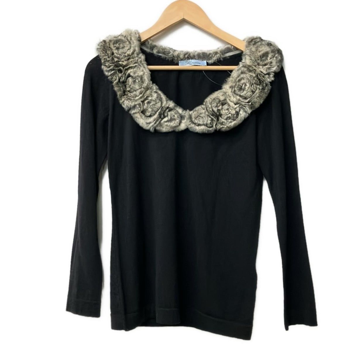 BLUMARINE(ブルマリン) 長袖セーター サイズ36 S レディース美品 - 黒×アイボリー クルーネック/ラビット(ラパン)