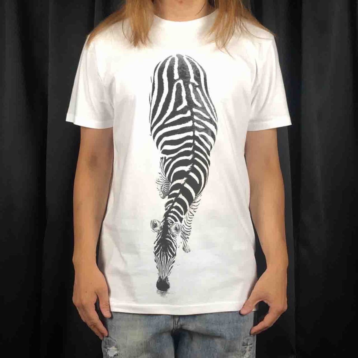 オリジナル Tシャツ ビッグ プリント シマウマ ゼブラ ストライプ サバンナ アニマル 動物 Tシャツ S M L XL タイト ジャスト 大きい ビッグ オーバーサイズ メンズ レディース ユニセックス ピンククリーム