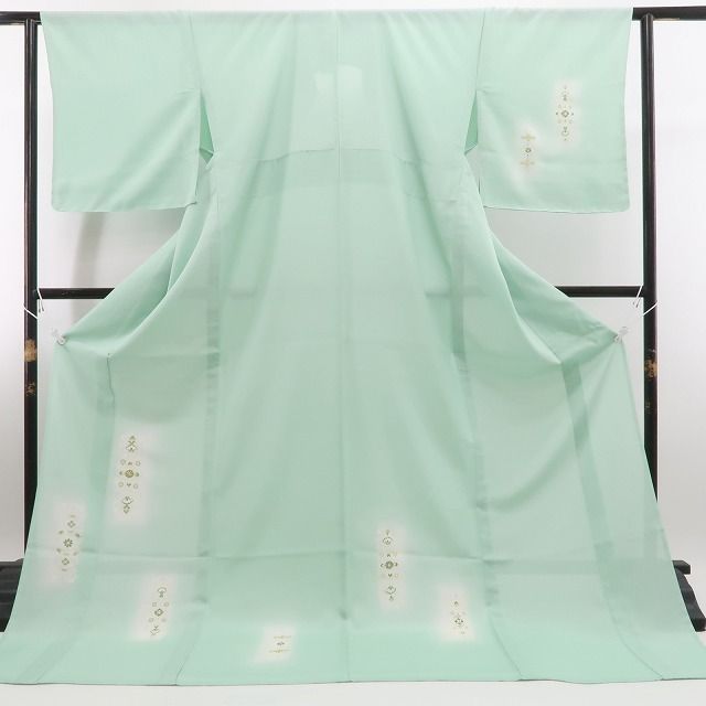 ❁tomihisa❁新品 絽 金駒刺繍 お仕立て上がり品 夏着物 正絹”青竹色に