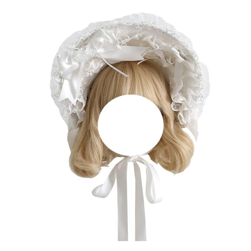 【新品】 ロリータ髪飾り ヘッドドレス カチューシャ レース リボン 蝶結び 可愛い ヘアアクセサリー ゴスロリ 森ガール Lolita イベント メイドカフェ 文化祭 ホワイト (ボンネット) 1