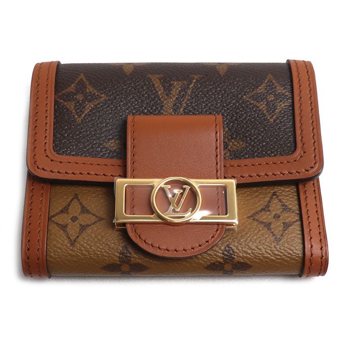 LOUIS VUITTON ルイ・ヴィトン ポルトフォイユ・ドーフィーヌ コンパクト 三つ折り財布 モノグラム・リバース ブラウン M68725 IC レディース 中古 極美品