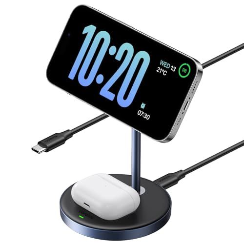 UGREEN Zapix Magsafe充電器 2 in 1マグネット 充電スタンド Qi認証 ワイヤレス充電器 7.5W/5W 2台同時急速充電 横向き・縦向きで角度調整 イヤホン iPhone 17/16/15/14/13/12シリーズA 3ce5120a