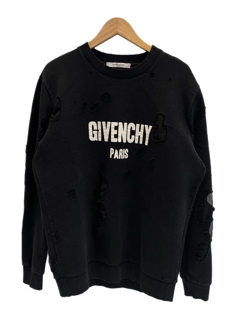 ジバンシー GIVENCHY 17AW ロゴプリント デストロイ加工 スウェットシャツ ダメージ加工 黒 BM70393Y0S スウェット ブラック Mサイズ 101MT-6231