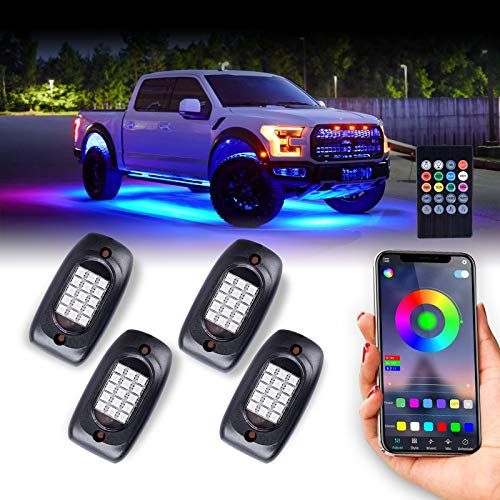 LED アンダーライト 車 RGB ロックライト ライトキット 4個セット 車用 音楽同期 ブレーキライト 多色APP Bluetoothコントロール リモコン付き ボタンスイッチ付き 多機能 車外装飾 車のシャーシ装飾用 防水 おしゃれ 音 ce376a91