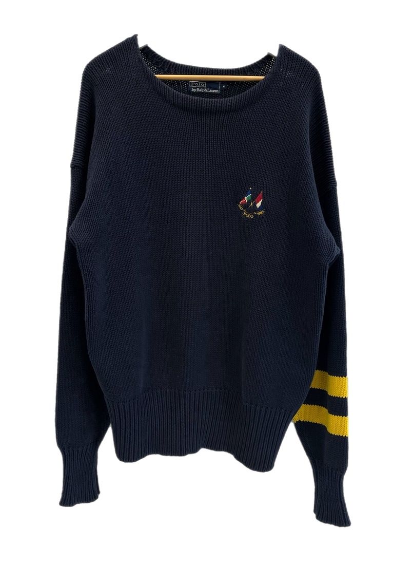 ラルフローレン RalphLauren 90s 90年代 1987 CROSS FLAG COTTON KNIT クロス フラッグ コットン ニット 紺 セーター ネイビー Mサイズ 101MT-6233
