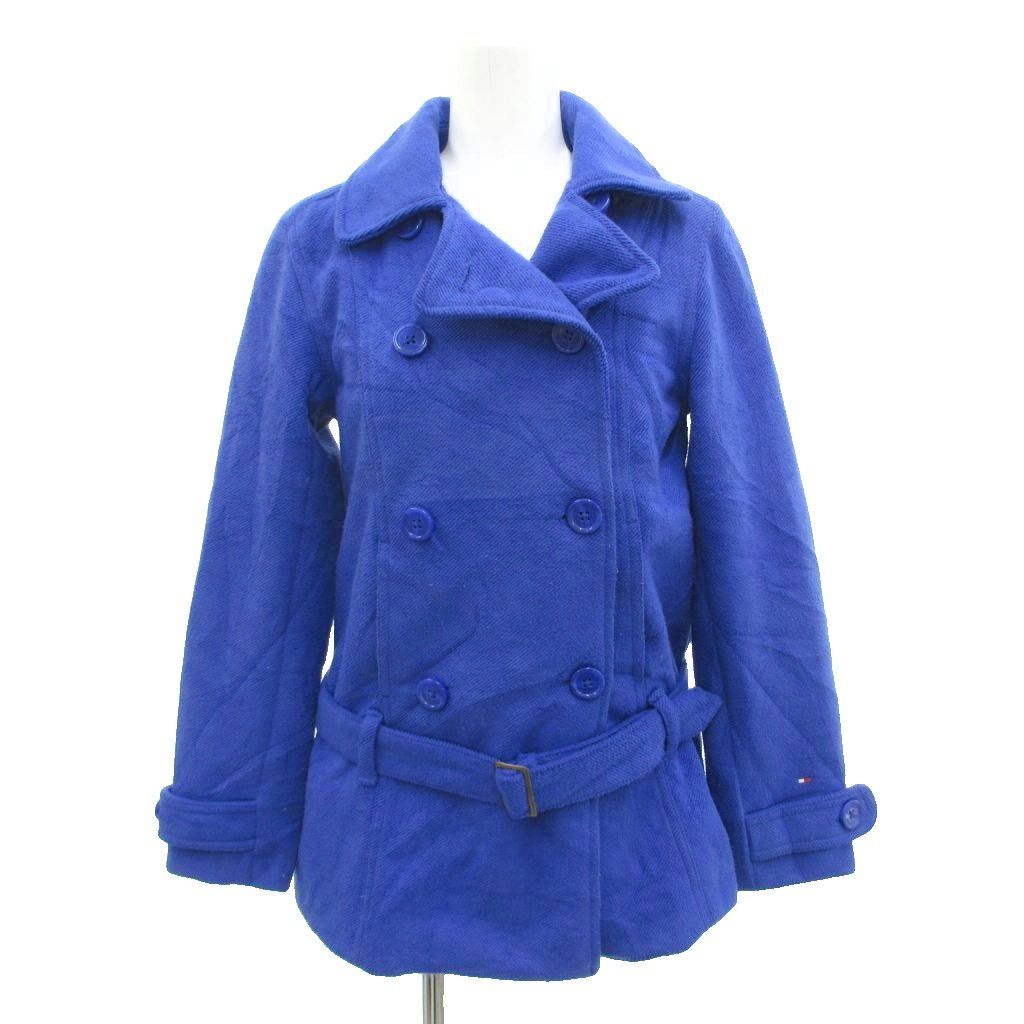 トミーヒルフィガー TOMMY HILFIGER ピーコート Pコート ダブルボタン ベルト ツイル L 青 ブルー /JS ■ECA002
