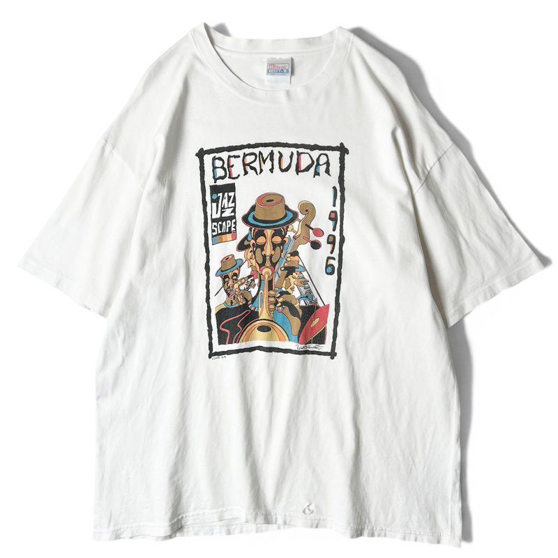 90s 1996 ジャズ アート プリント 半袖 Tシャツ XL / 90年代 アメリカ製 オールド シングル ステッチ ホワイト 白 グラフィック