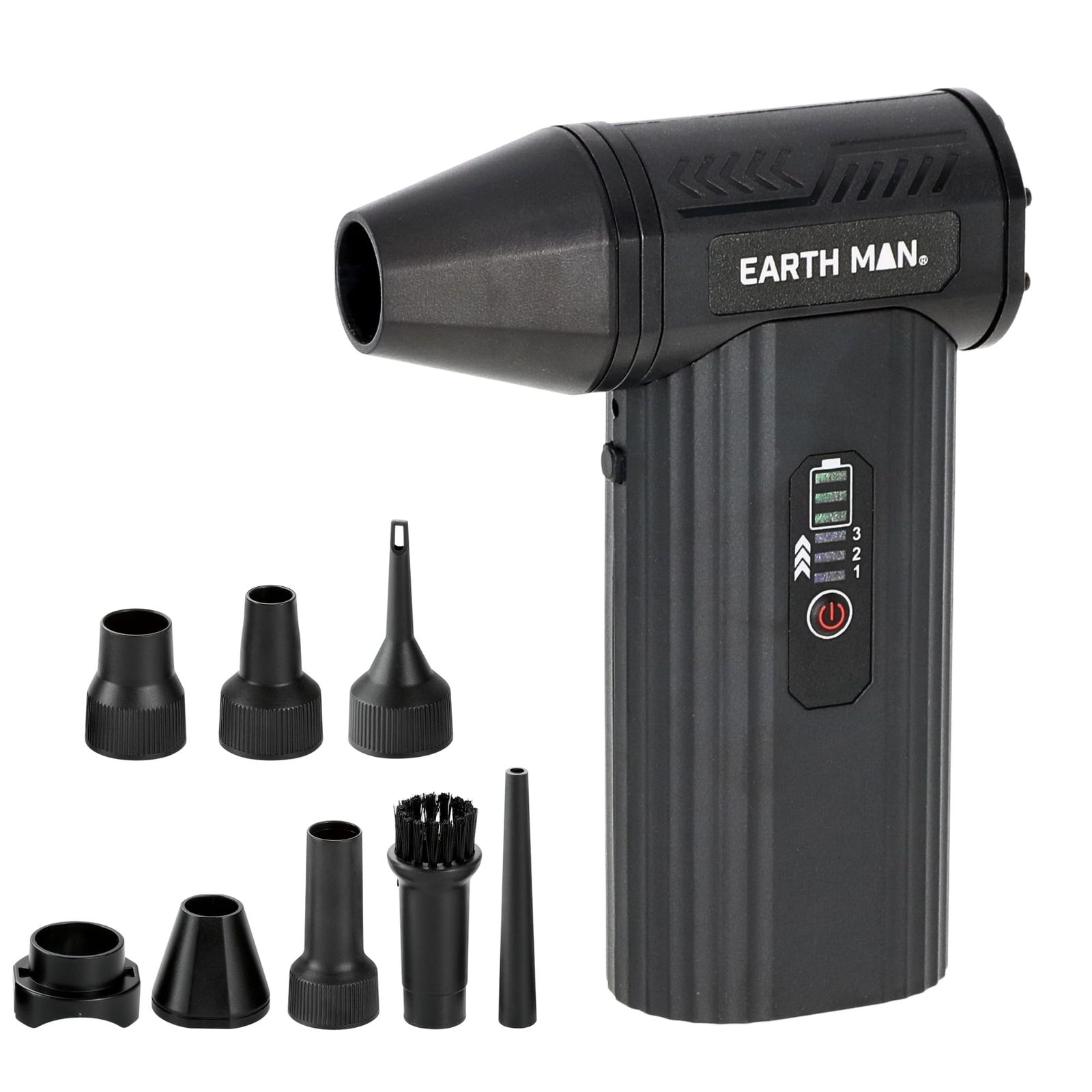 高儀(Takagi) EARTH MAN 7.2V 充電式 エアダスター ブロワー コンパクトなのに大風量 60m/s 先端ノズル8種類 洗車後の水切りに LEDライト、バキューム機能付き USB-C充電 吸引 小型 電動 3段階風量切替 吹き飛ばし 空気ｍａ