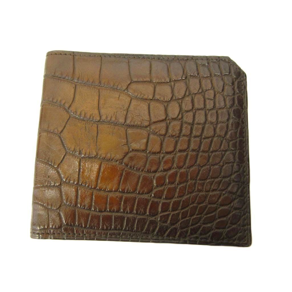 バリー BALLY タグ付 二つ折り財布 ウォレット クロコ型押し レザー 茶 ブラウン 0509