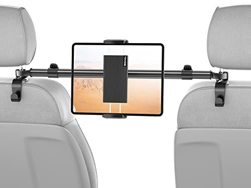 TRYONE タブレットホルダー 車載ホルダー ヘッドレスト ホルダー 後部座席用 伸縮アーム 長さ調整 タブレットスマホ両用車載ホルダー360°回転可能 防振機能アルミニウム 可ヘッドレストマウント 4.7-12.9インチ対応 収納フック2 3756656f