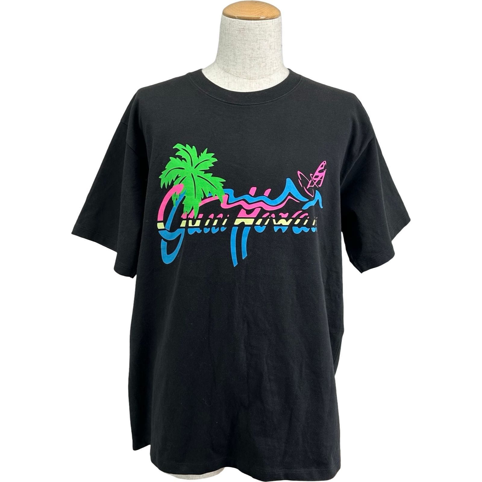 グッチ GUCCI HAWAIIロゴプリント半袖Tシャツ 616036 ブラック コットン メンズ 半袖Ｔシャツ