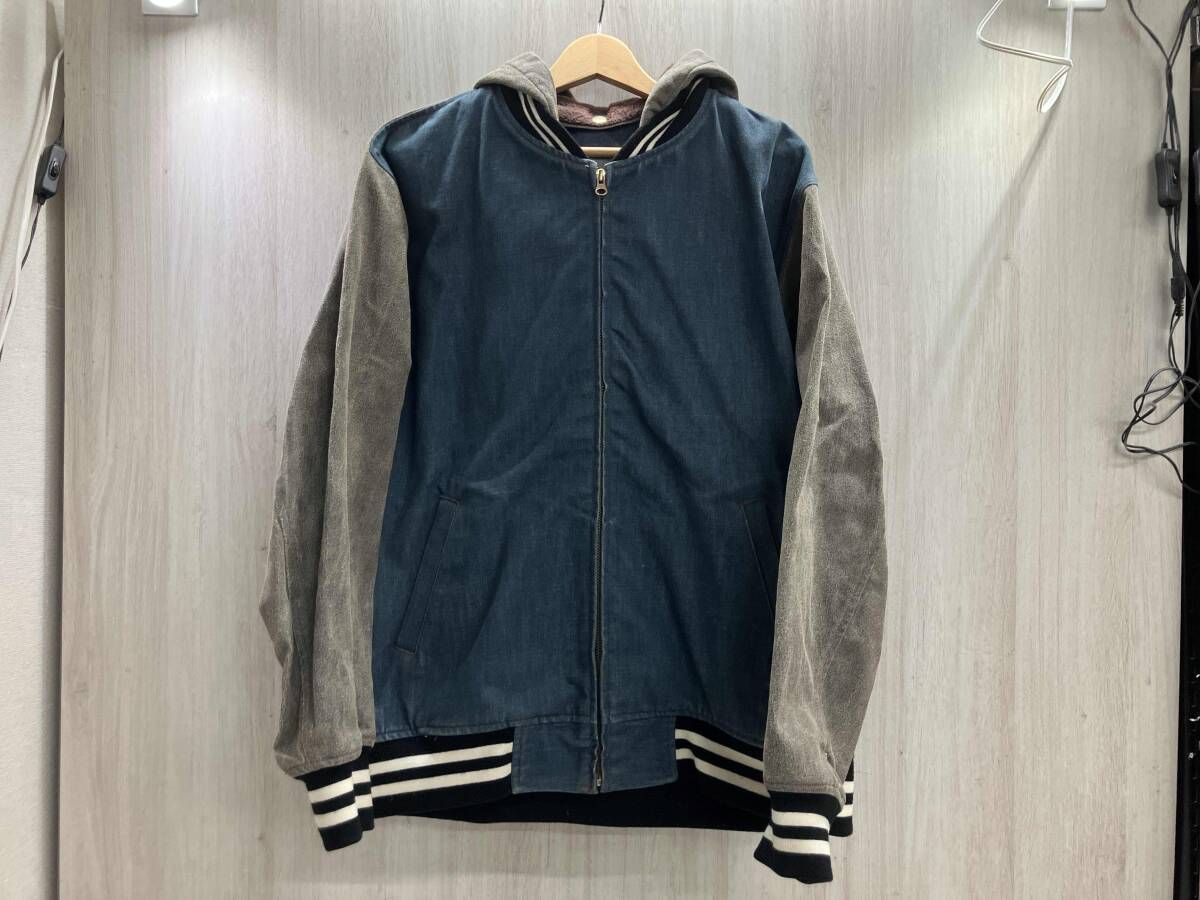 通年 HECTIC ヘクティク デニムスタジャン 1st フード付き スタジャン マスターピース リアルマッド L インディゴ×ブラウン