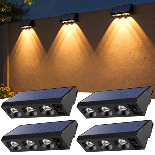 ソーラーライト 屋外 防水 フェンスライト ガーデンライト屋外 ソーラー 自動点灯/消灯 3つソーラーLED 超高輝度 IP65 取付簡単 庭/階段/通路/バックヤード/駐車場/玄関等に適用 2026年新型 日本語説明書付き 4個as 728af4d9