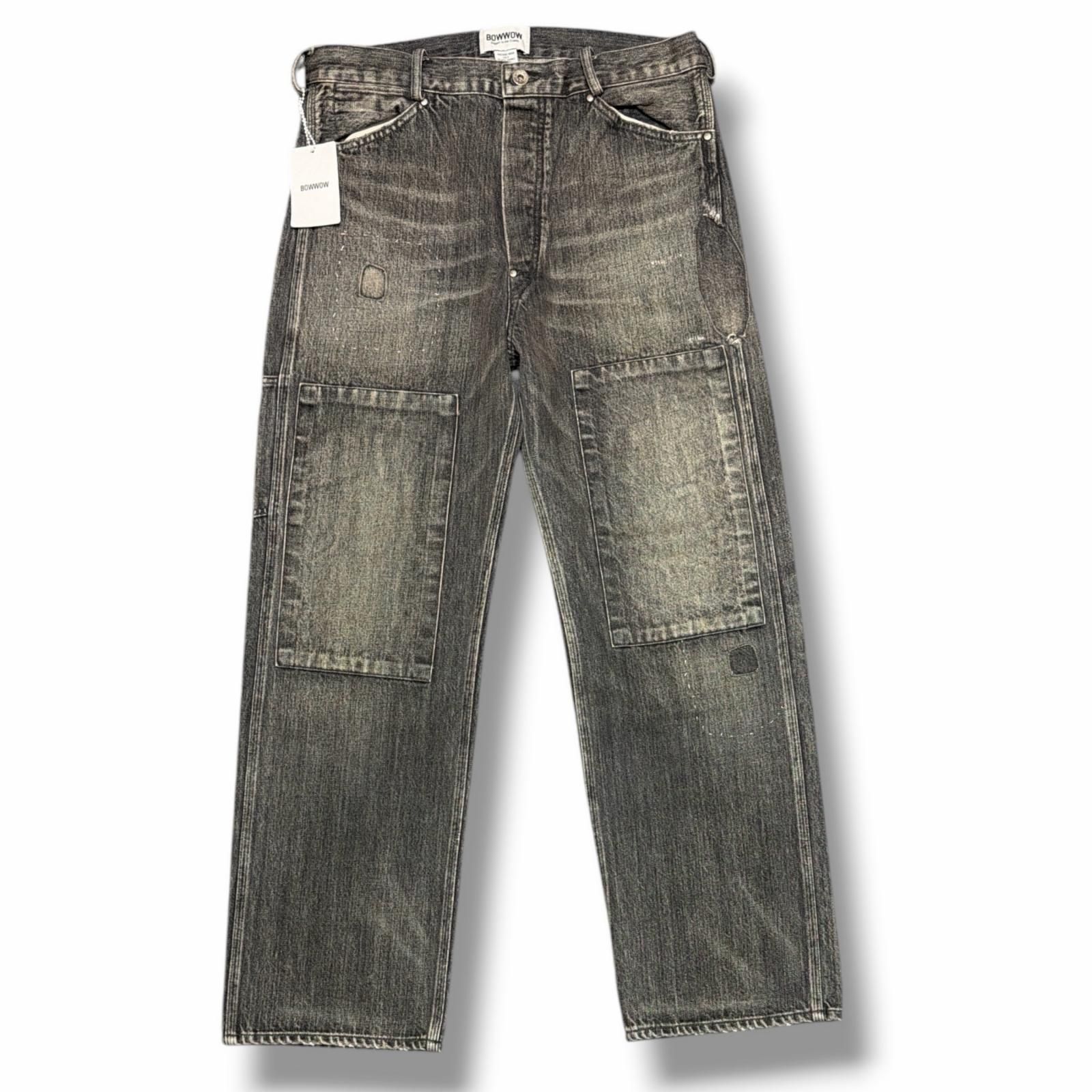参考上代46300円 未使用 BOWWOW 30S BLACK DENIM PANTS REPAIRED ブラックデニム ペインターパンツ バウワウ BW242-3BDPR ブラック L （15021M）
