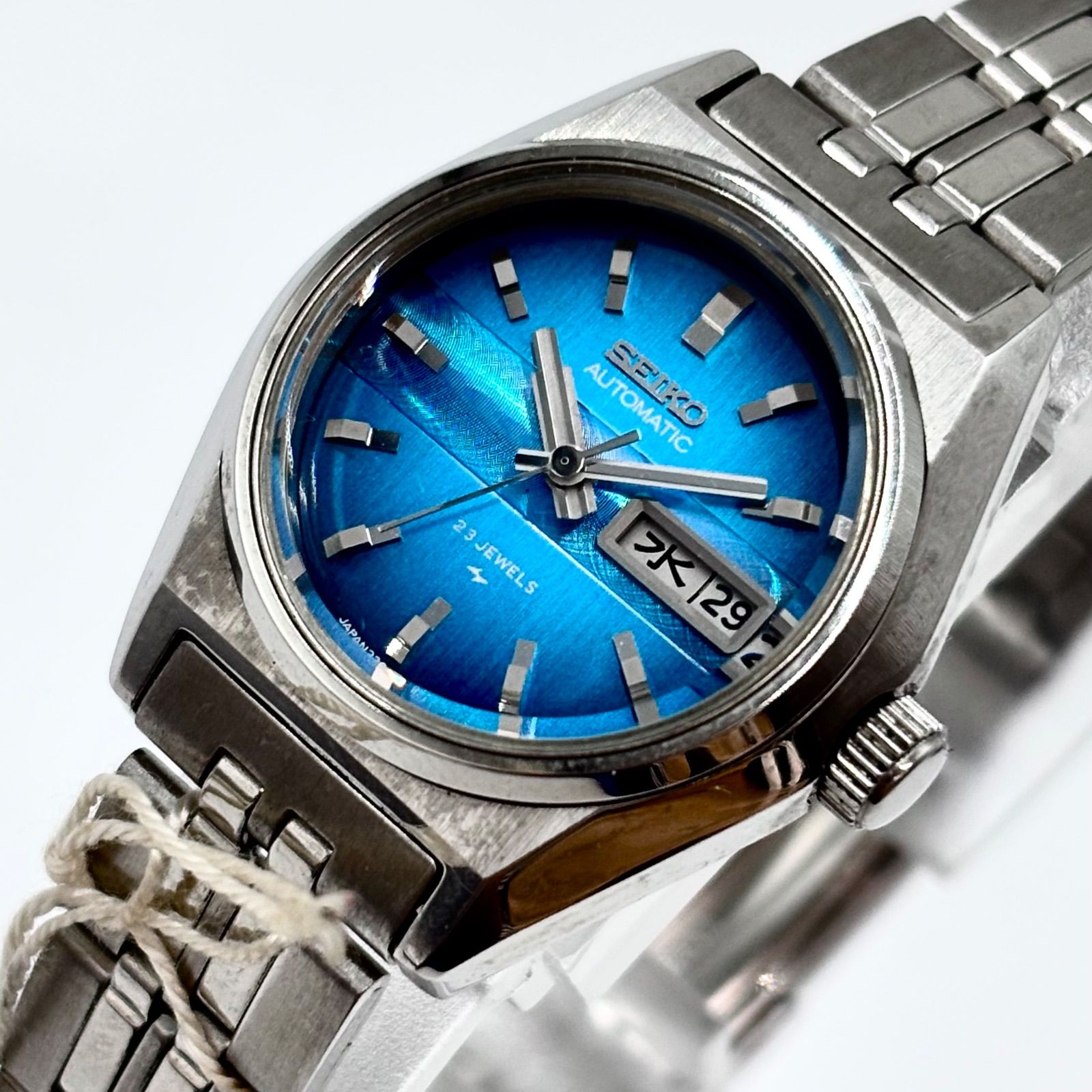 【稼働/デッドストック】SEIKO/セイコー AUTOMATIC/オートマチック ジョイフル 腕時計 自動巻き/AT デイデイト ブルー文字盤 サンレイ仕上げ 23石 Cal.2206 1975年10月製造 japan vintage