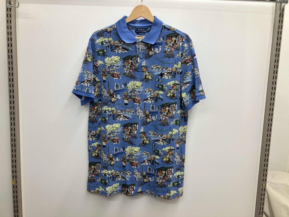 POLO RALPH LAUREN ポロラルフローレン 半袖ポロシャツ サイズLG ポロベア柄 ブルー 春 夏