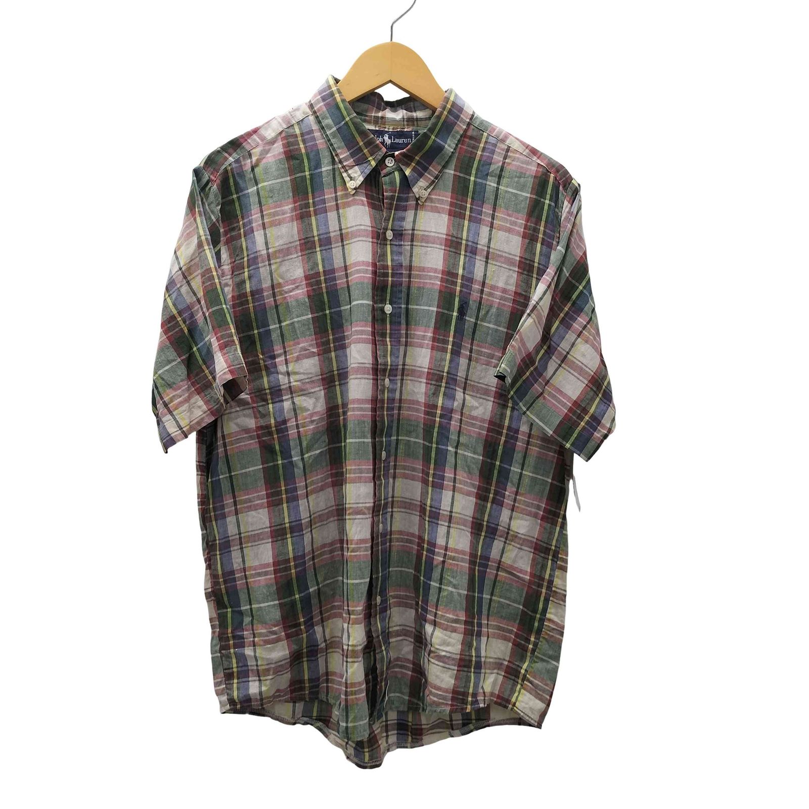 ポロバイラルフローレン Polo by RALPH LAUREN 90s ボタンダウン 手織り 半袖 シャツ チェック メンズ import：XL