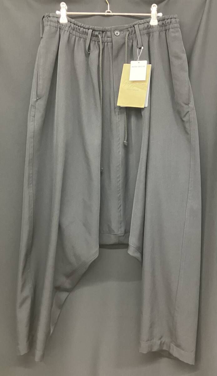 25AW YOHJI YAMAMOTO POUR HOMME WOOL GABARDINE SARO UEL PANTS HM-P04-100 サイズ3 ブラック ヨウジヤマモト