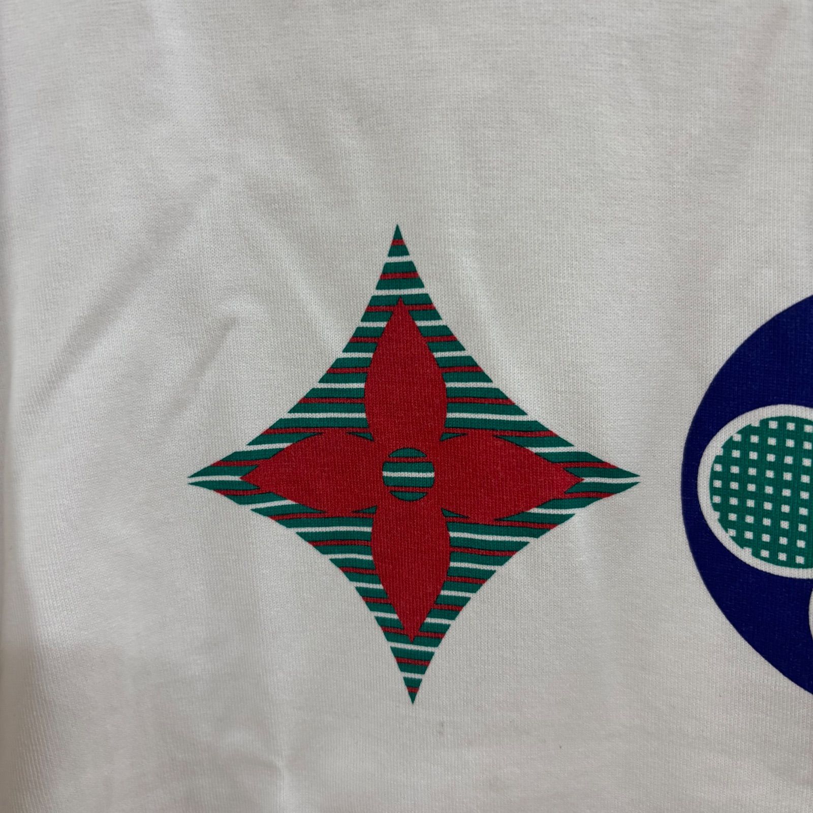 (b) ルイヴィトン LOUIS VUITTON モノグラム フラワー 近年モデル Tシャツ 半袖 マルチカラー メンズ レディース 白 ホワイト Mサイズ /10098