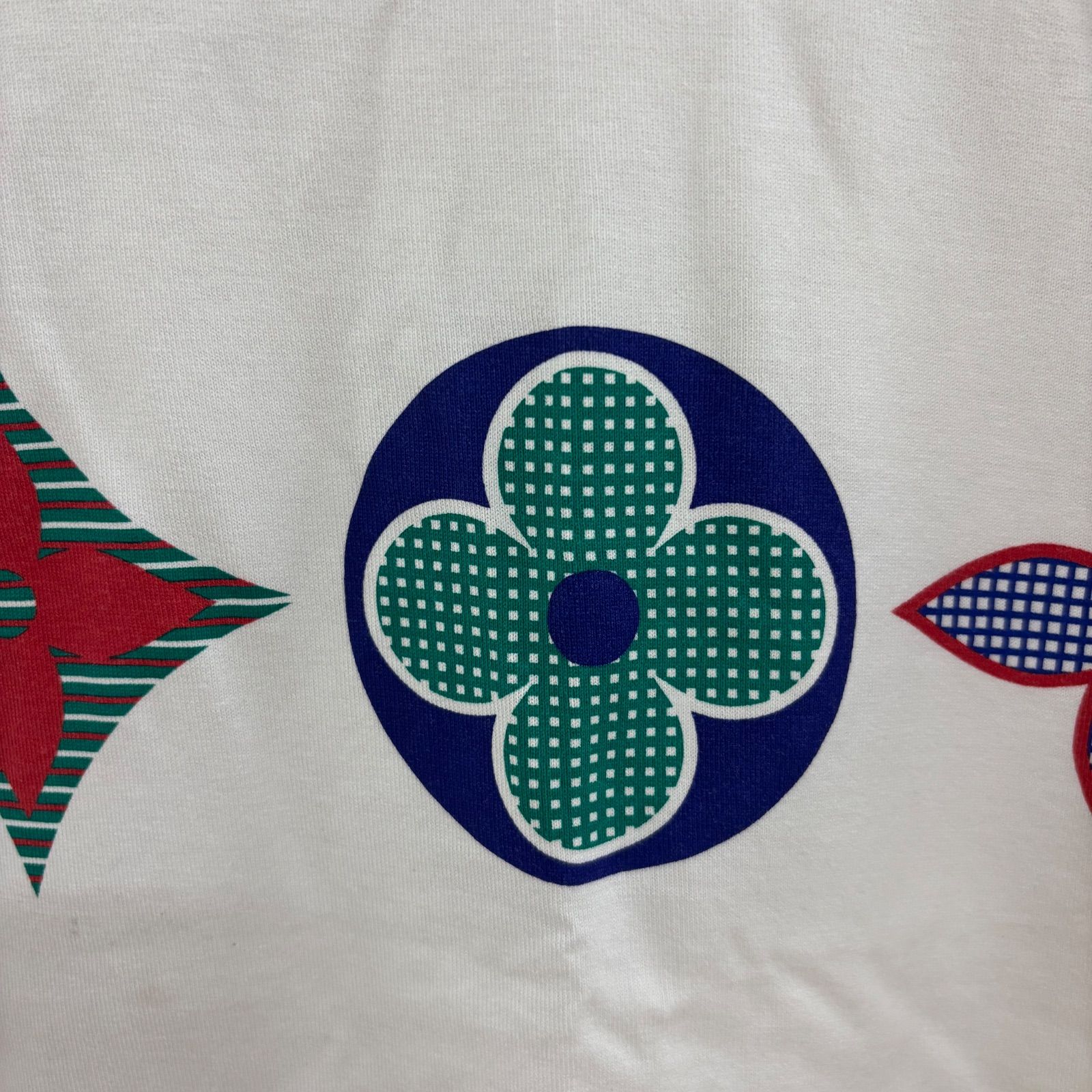 (b) ルイヴィトン LOUIS VUITTON モノグラム フラワー 近年モデル Tシャツ 半袖 マルチカラー メンズ レディース 白 ホワイト Mサイズ /10098