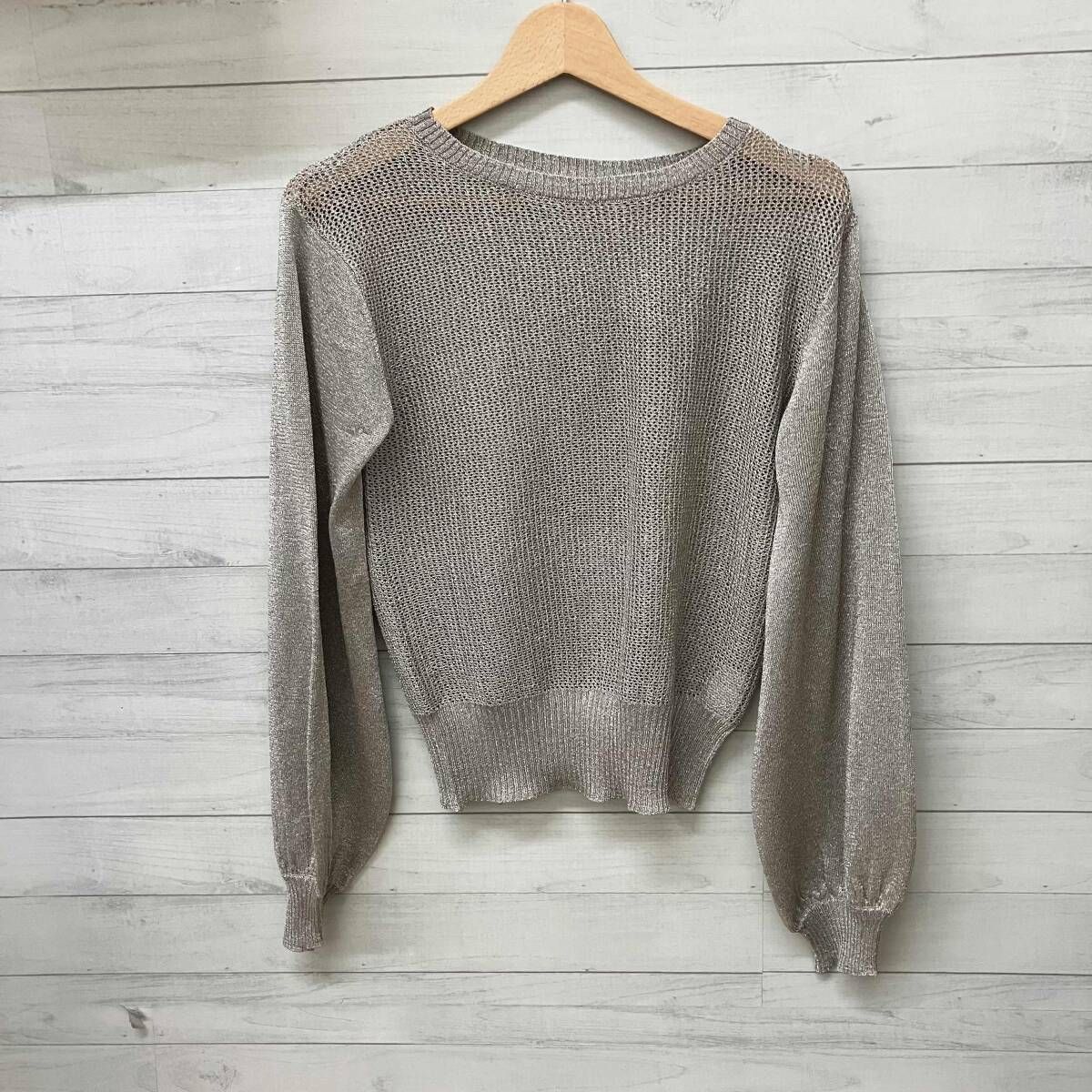 AMERI アメリ プルオーバー 長袖ニット SPARKLE LAME KNIT 0291130130 メッシュ ラメ レディース FREEサイズ シルバー 袖に汚れあり