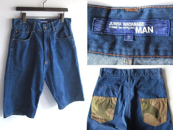 コレクション使用 JUNYA WATANABE MAN COMME des GARCONS ジュンヤワタナベ コムデギャルソン 2019SS 迷彩切替 デニム ショートパンツ S