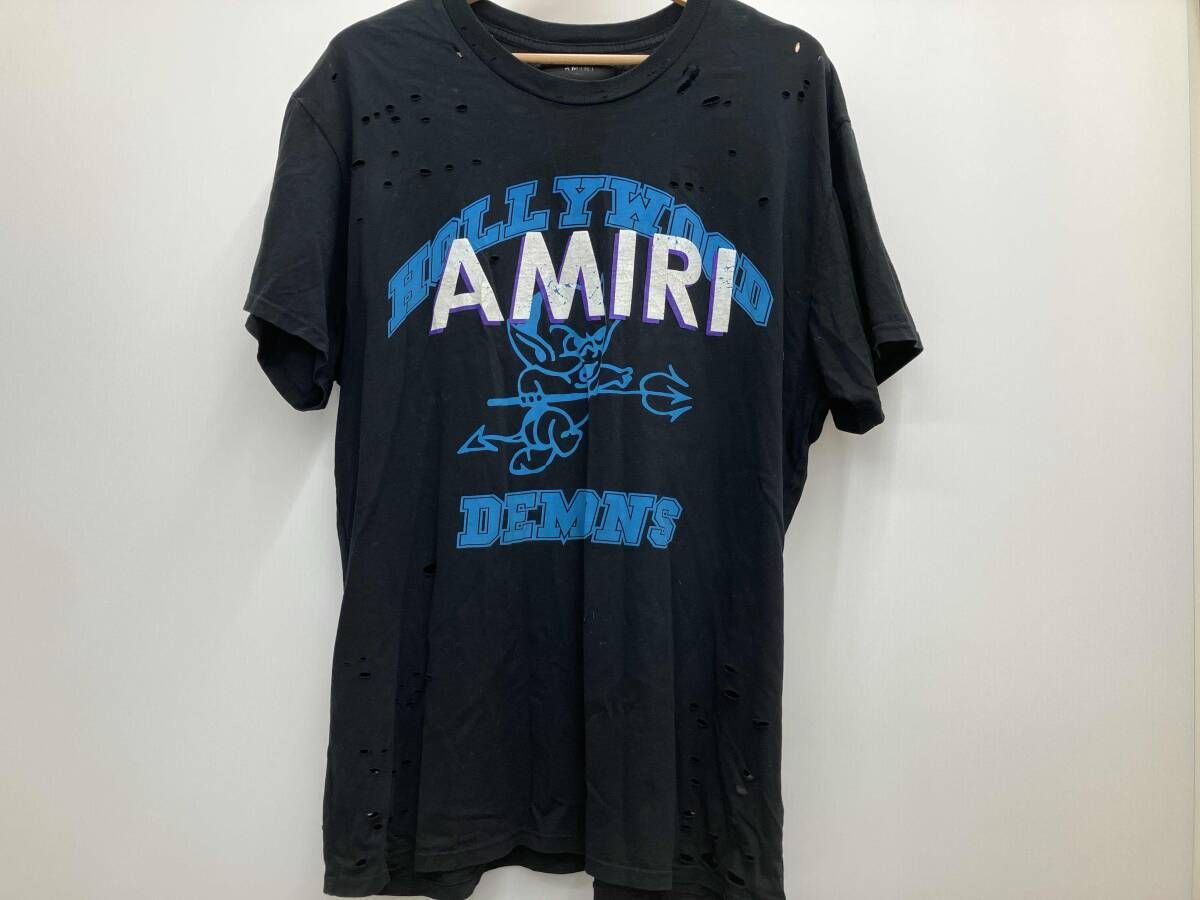 AMIRIアミリ ブラック ダメージ加工 ロゴ サイズS