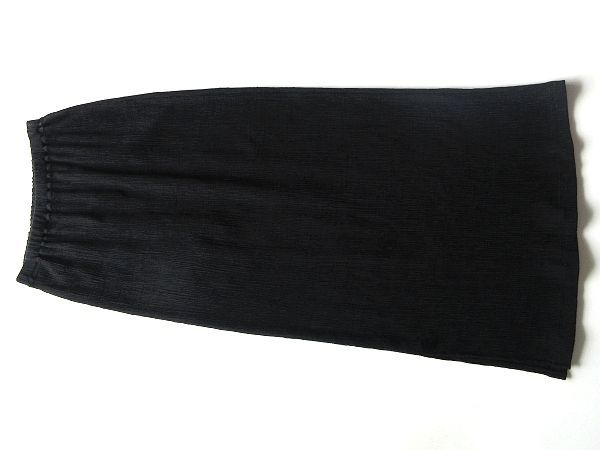 希少 90sビンテージ Plantation プランテーション 1998SS 楊柳 皺加工 ウエストゴム サマーウール ロングスカート M 黒 ブラック 日本製