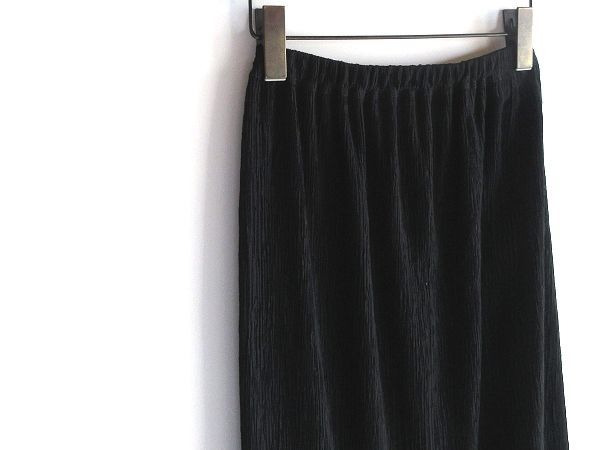 希少 90sビンテージ Plantation プランテーション 1998SS 楊柳 皺加工 ウエストゴム サマーウール ロングスカート M 黒 ブラック 日本製